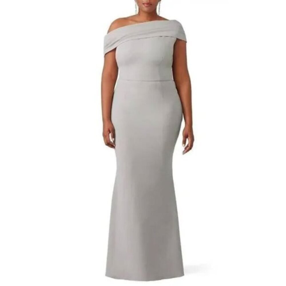 Katie May Los Angeles Gray Dove Layla Gown One Shoulder Cap Sleeves Size 14 - Picture 2 of 14